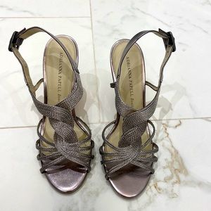 Silver/gray metallic wedge sandals by Adrianna Papell